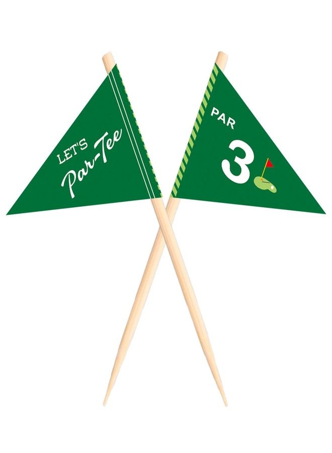 VOWFOO Golf Themed Toothpick Flags, 20 PCS Par 3 Let's Par-Tee Birthday Cocktail Picks Mini Stick Cupcake Toppers for 3rd Birthday Party Food Bar Decorations - Image 1